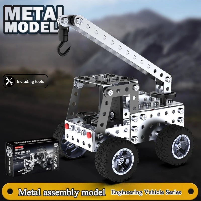 DIY Metal Assembly Forklift & Excavator Toy - Buildable Vehicle Model for Kids