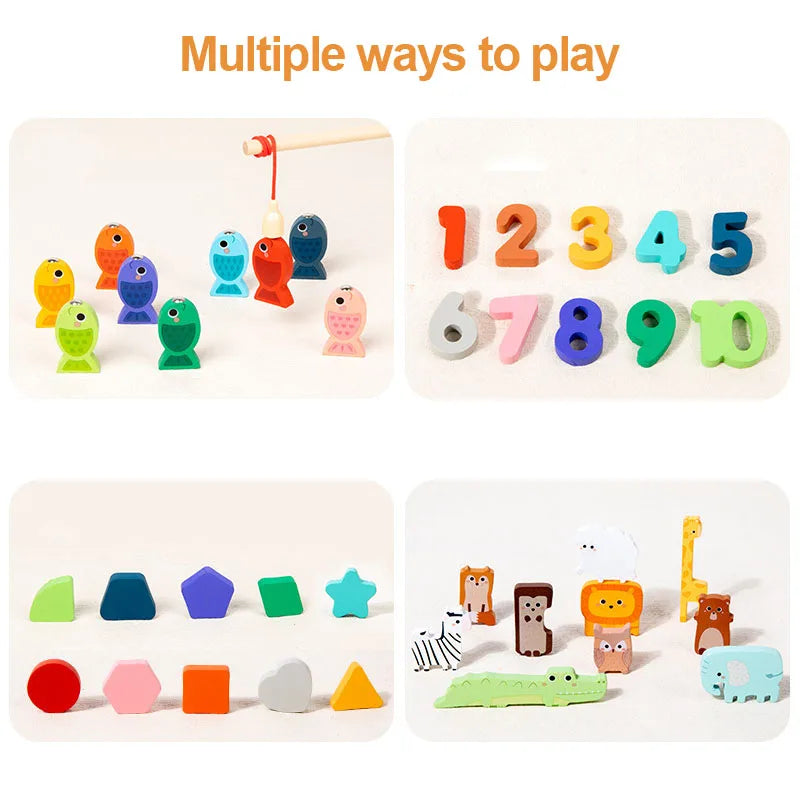 Shape & Number Matching, Fishing Game, and Animal Puzzle Set