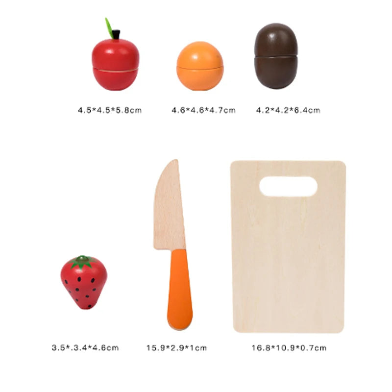 Wooden Fruit Cutting Stimulation Toy Set - Pretend Play Kitchen for Kids
