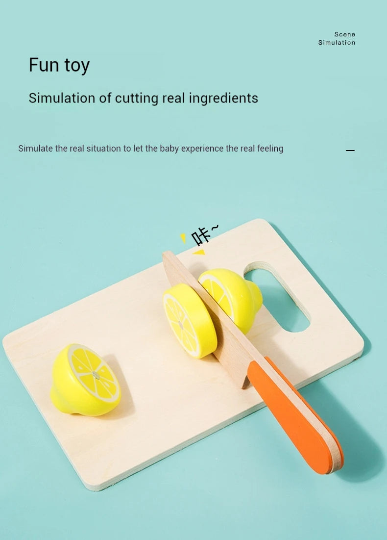 Wooden Fruit Cutting Stimulation Toy Set - Pretend Play Kitchen for Kids