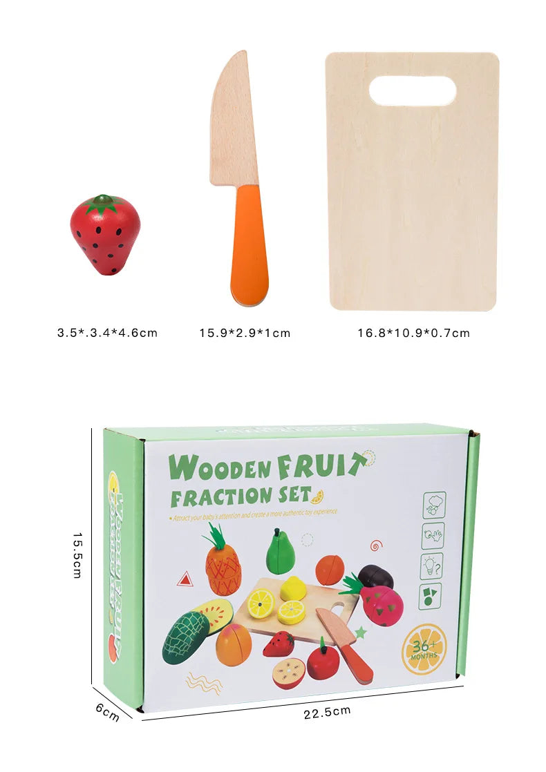 Wooden Fruit Cutting Stimulation Toy Set - Pretend Play Kitchen for Kids