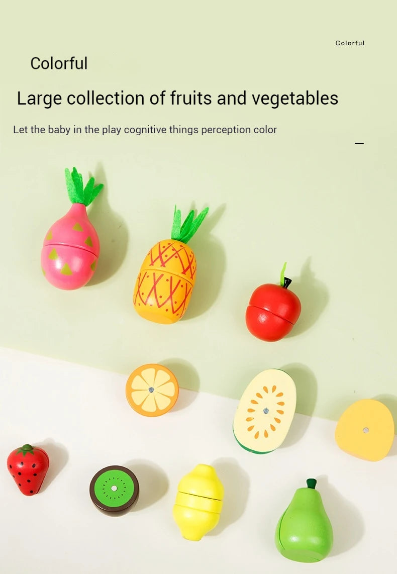Wooden Fruit Cutting Stimulation Toy Set - Pretend Play Kitchen for Kids