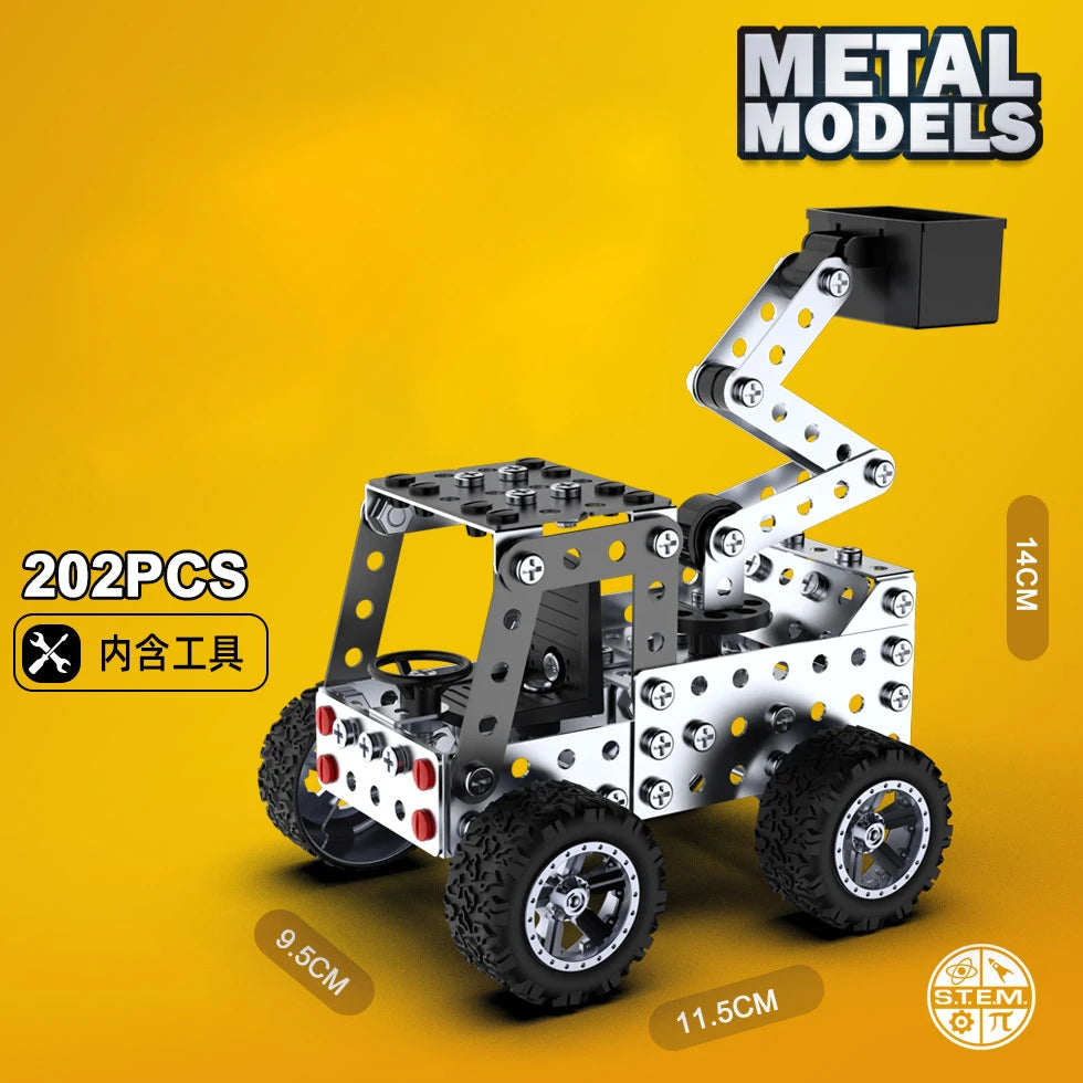 DIY Metal Assembly Forklift & Excavator Toy - Buildable Vehicle Model for Kids