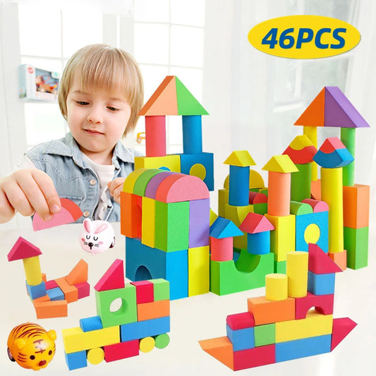 Soft Building Blocks Set - 46 blocks (Random Colors and 11 Shapes)
