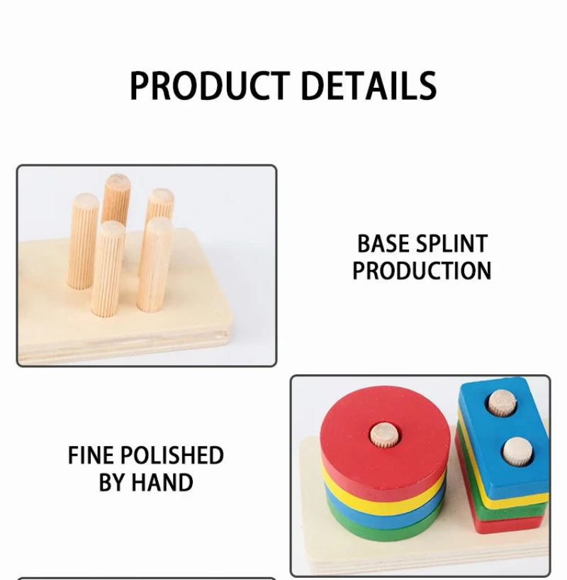 Montessori Wooden Shape Puzzle - Geometric Stacking Toy for Early Learning